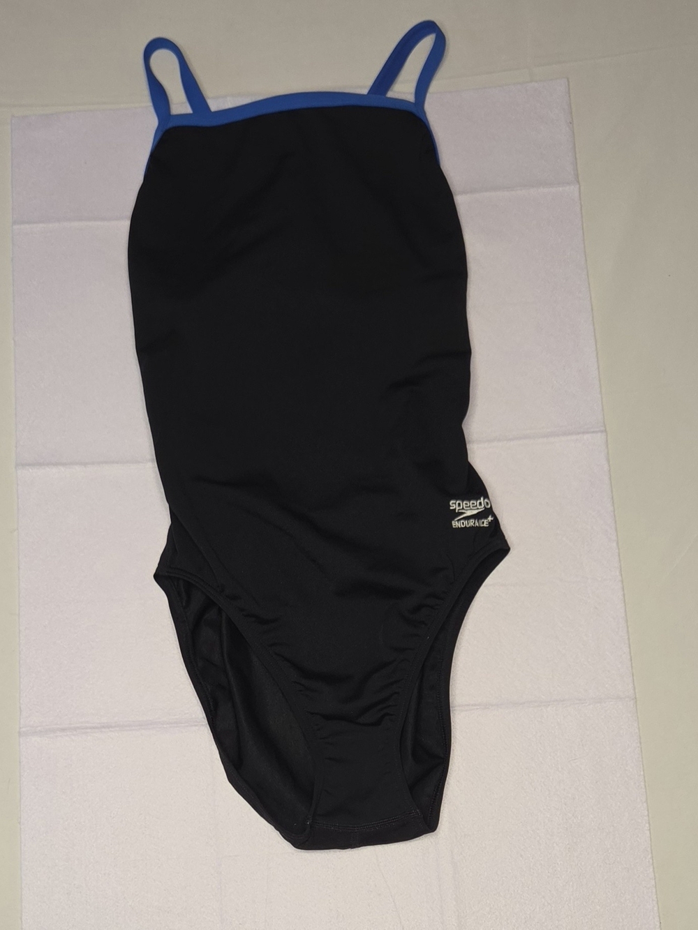 Speedo Endurance+ Solid Flyback Swimsuit Black Blue Size 8 / 34 Medium